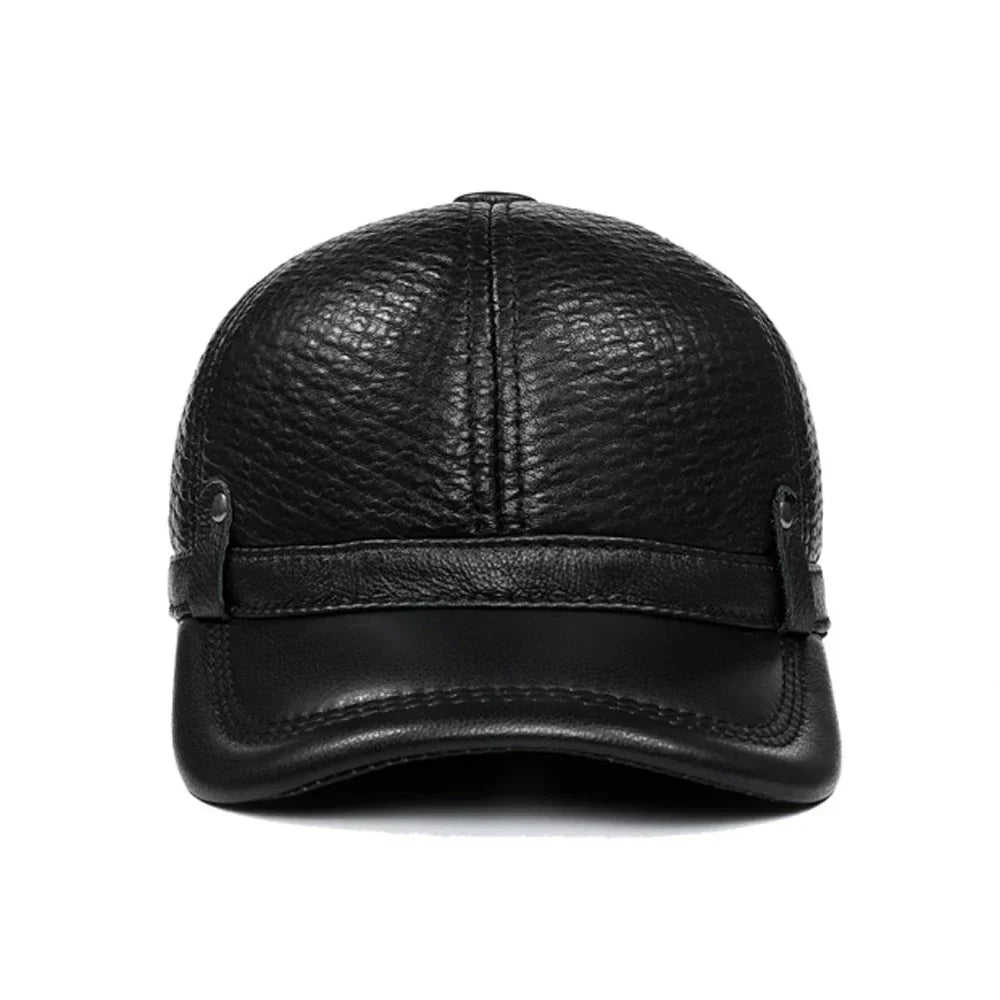 Nottingham Black Genuine Leather Baseball Cap
