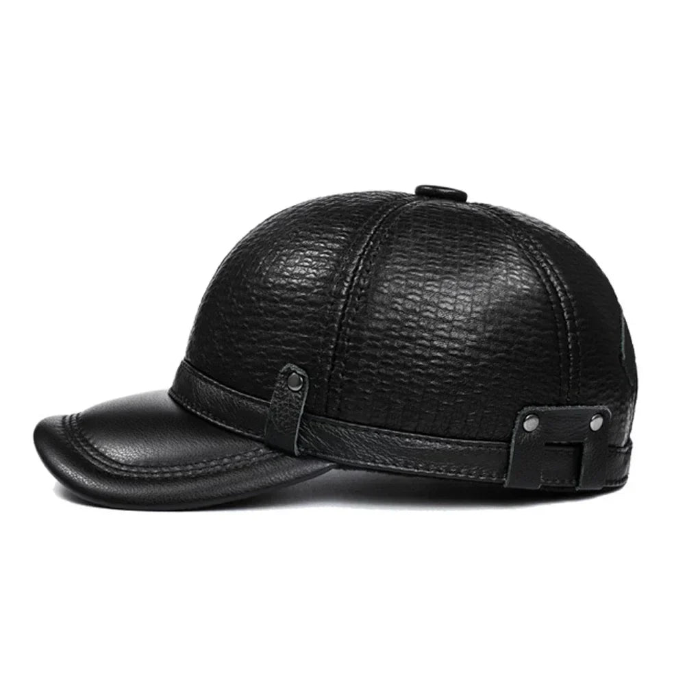 Nottingham Black Genuine Leather Baseball Cap