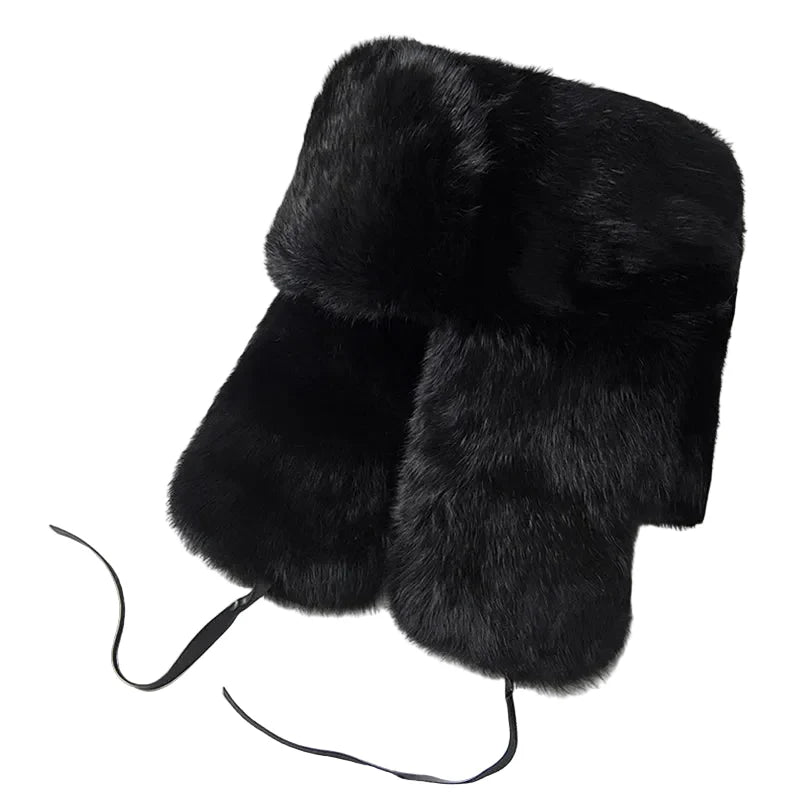 Oblast Russian Winter Rabbit Fur Trapper Bomber Hat