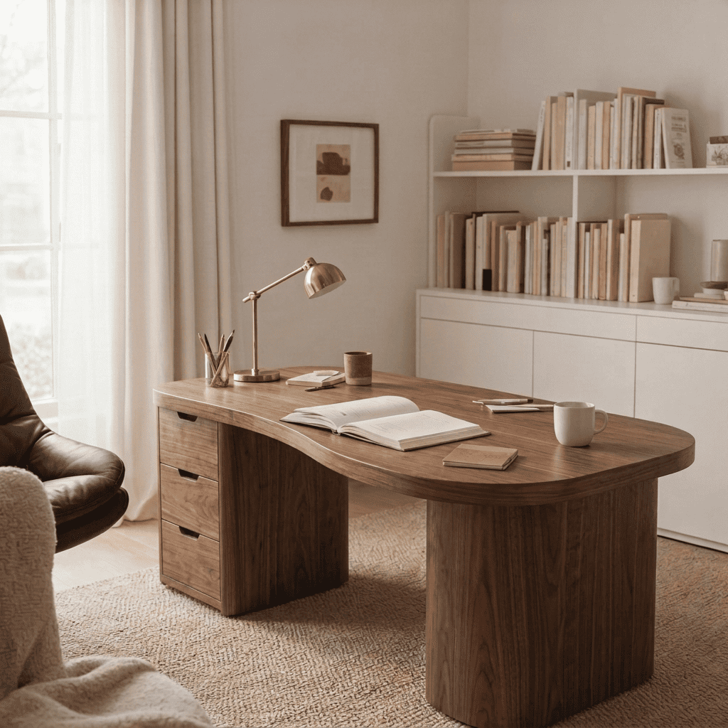Organic Modern Curved Solid Wood Executive Desk