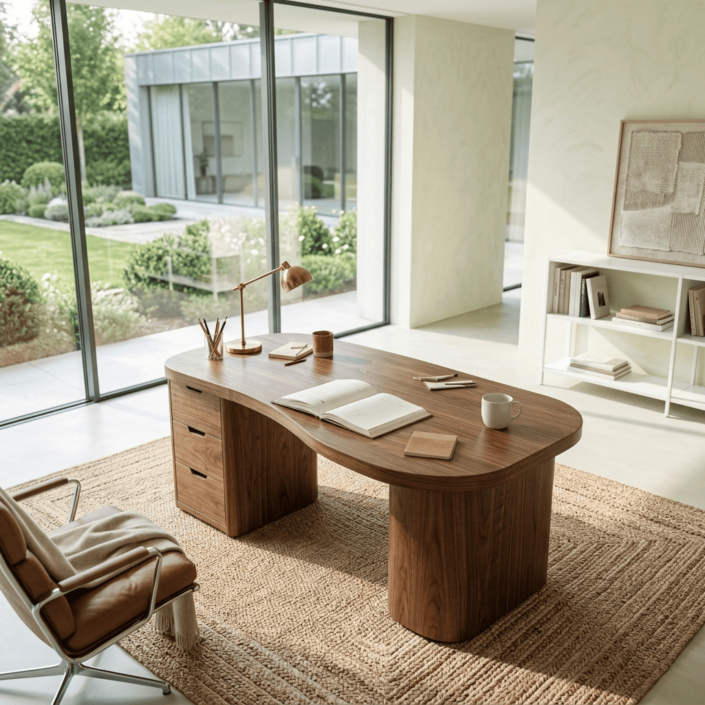 Organic Modern Curved Solid Wood Executive Desk