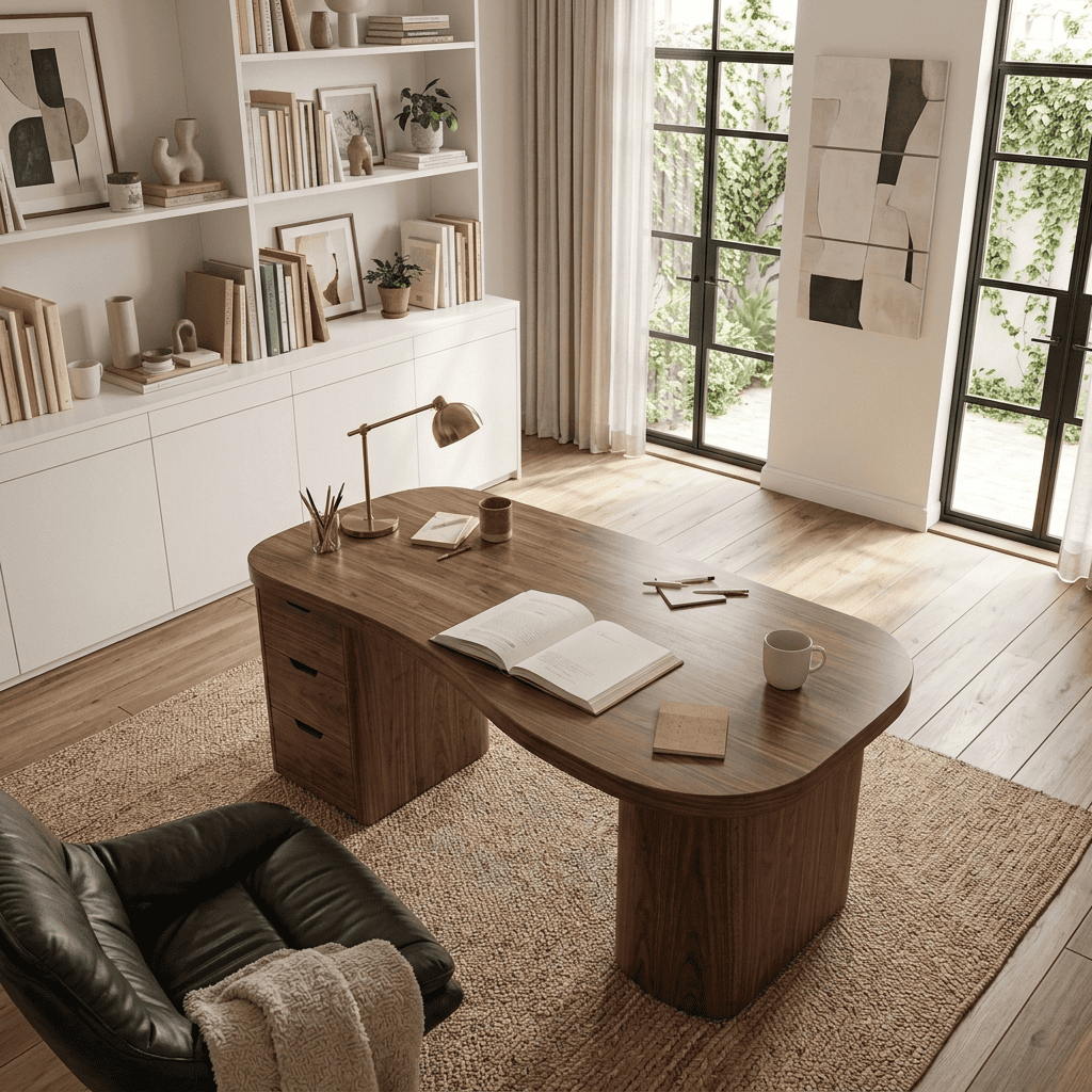 Organic Modern Curved Solid Wood Executive Desk