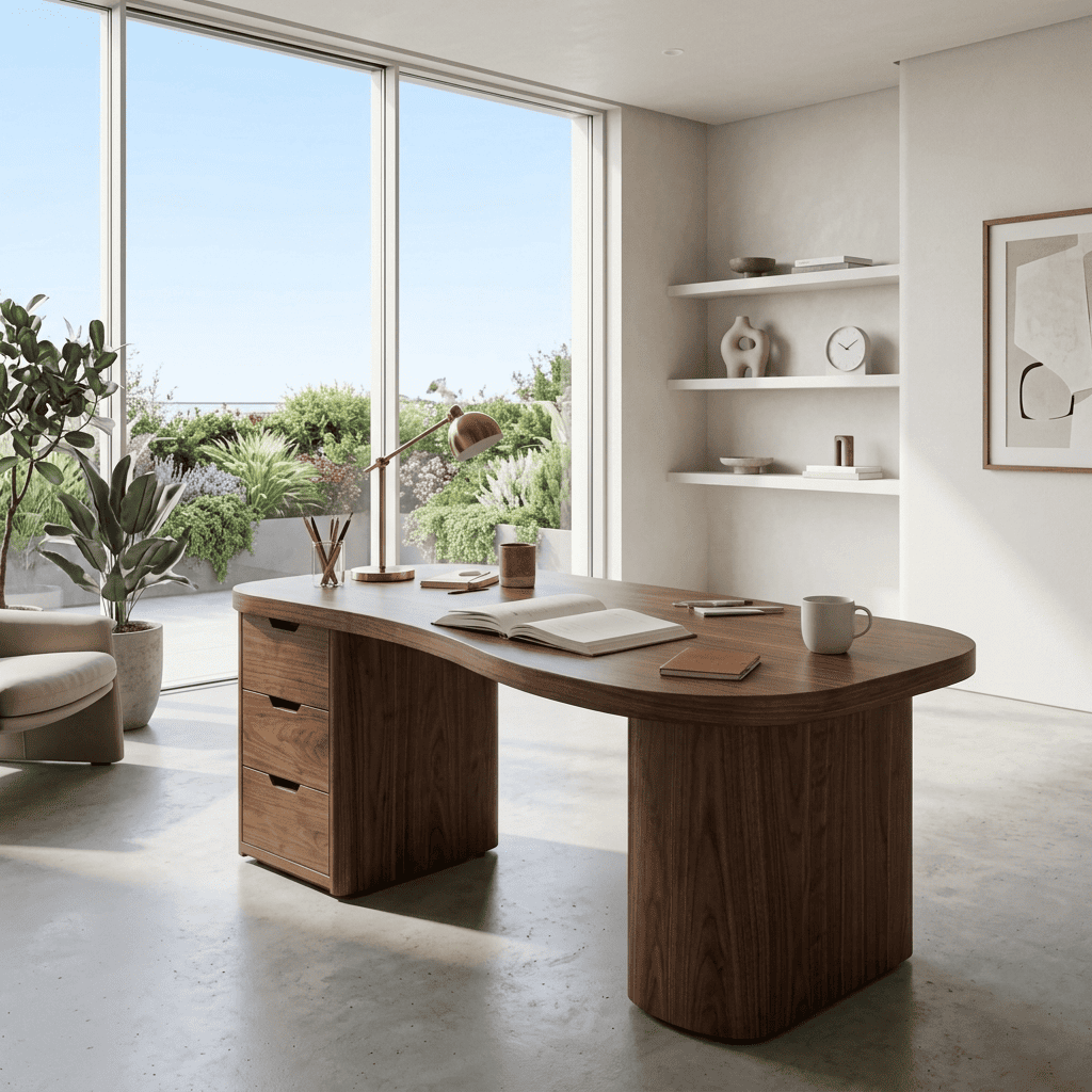 Organic Modern Curved Solid Wood Executive Desk