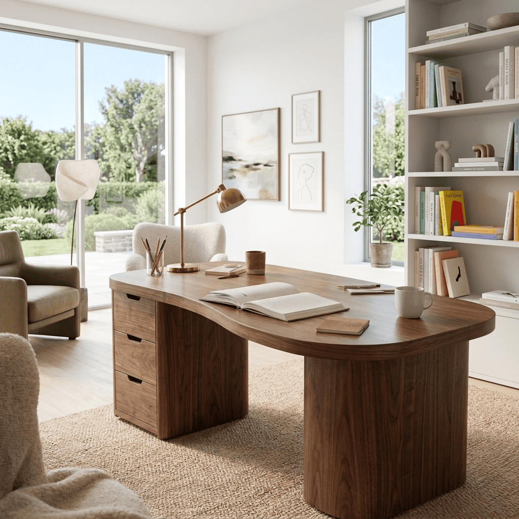Organic Modern Curved Solid Wood Executive Desk