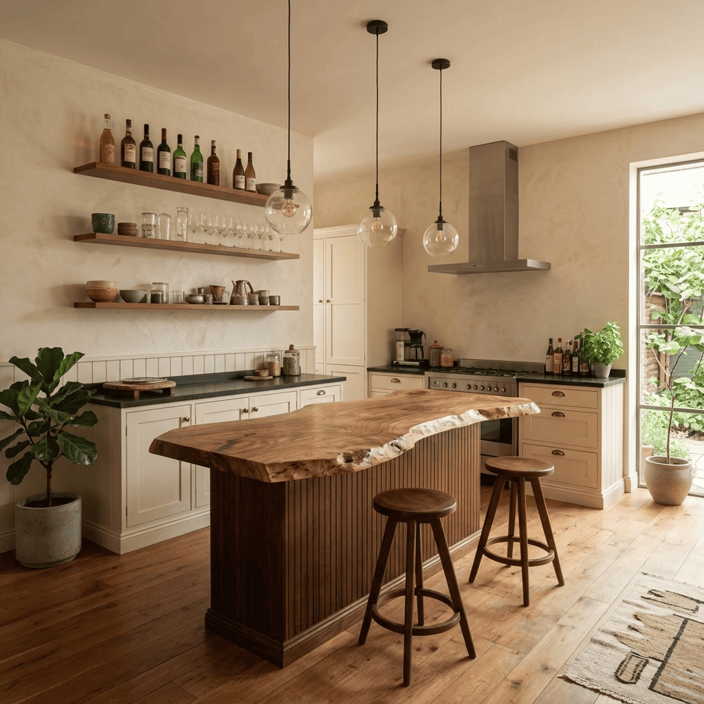 Organic Modern Live Edge Solid Wood Kitchen Island Countertop