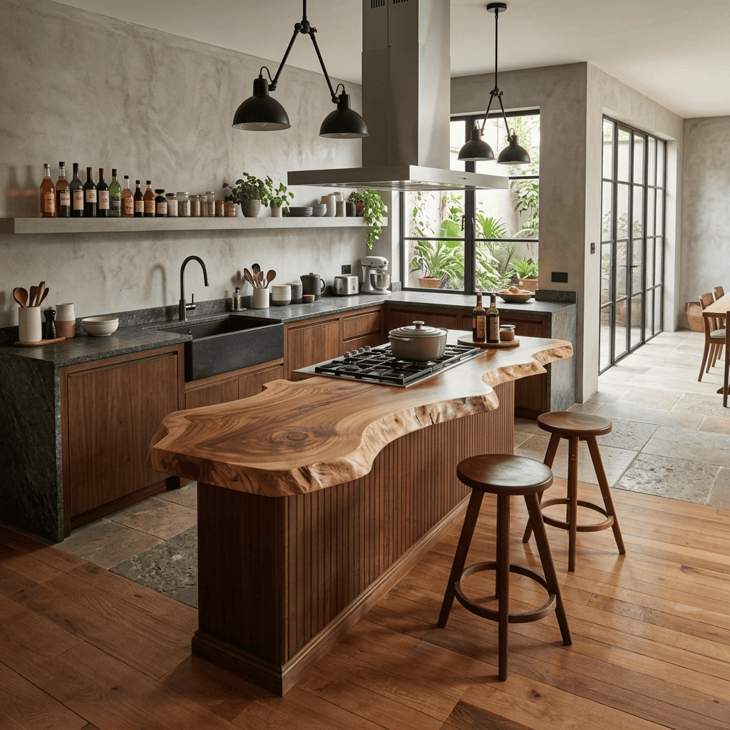 Organic Modern Live Edge Solid Wood Kitchen Island Countertop