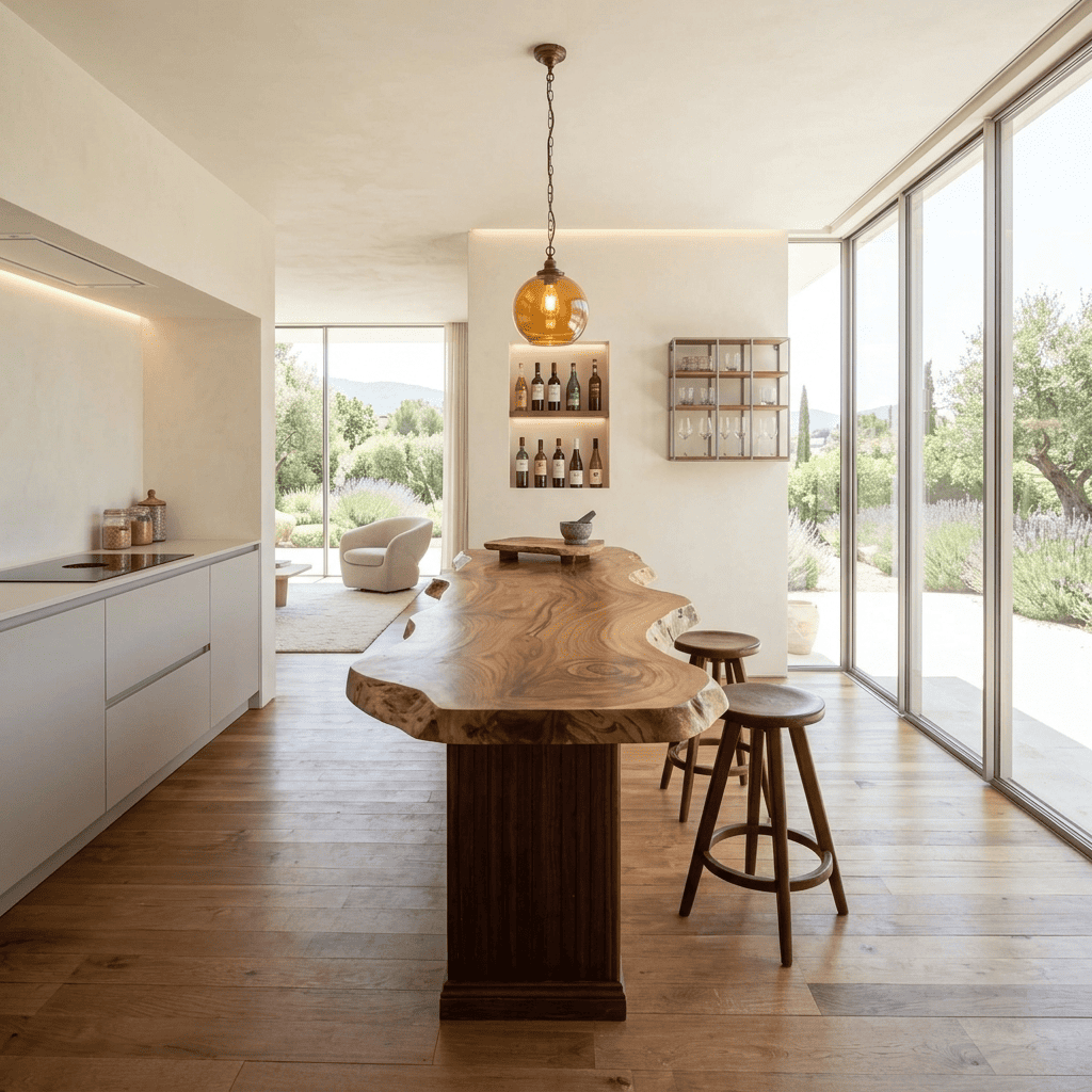Organic Modern Live Edge Solid Wood Kitchen Island Countertop