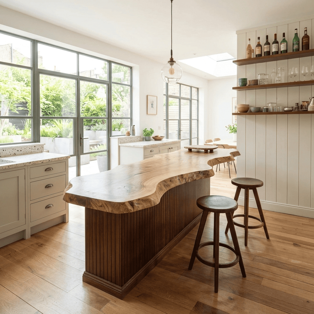 Organic Modern Live Edge Solid Wood Kitchen Island Countertop