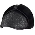 Pickford Black Genuine Leather Rhombuses Earflaps Flat Cap