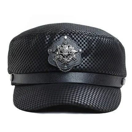 Punk Black Genuine Leather Sailor Cap