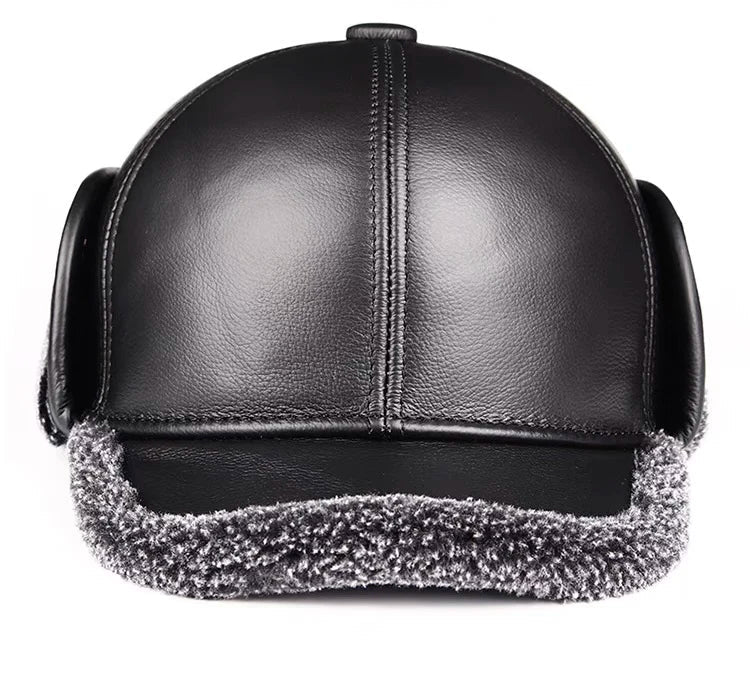 Rennes Genuine Leather Earflaps Baseball Cap