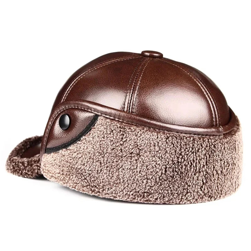 Rennes Genuine Leather Earflaps Baseball Cap