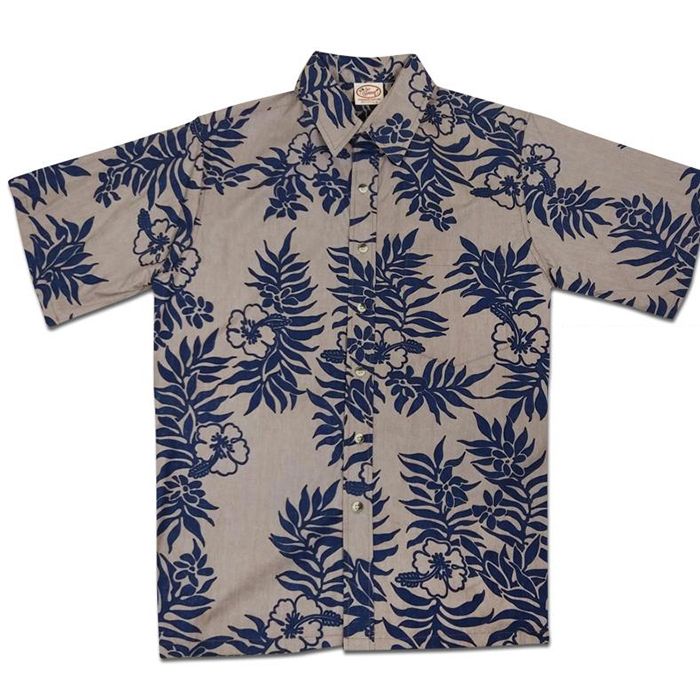 Mini Tahitian Reverse (Khaki/Navy) Hawaiian Shirts
