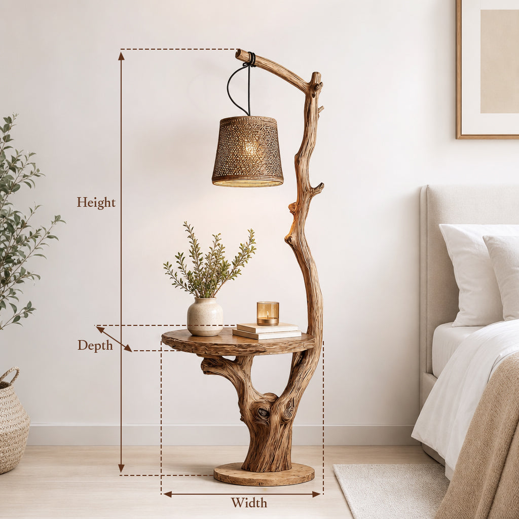 Rustic Driftwood Floor Lamp With Shelves