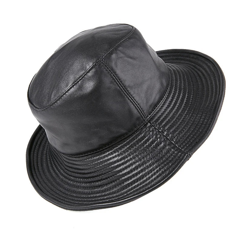 Saint Paul Black Genuine Leather Bucket Hat