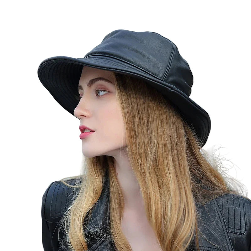 Saint Paul Black Genuine Leather Bucket Hat