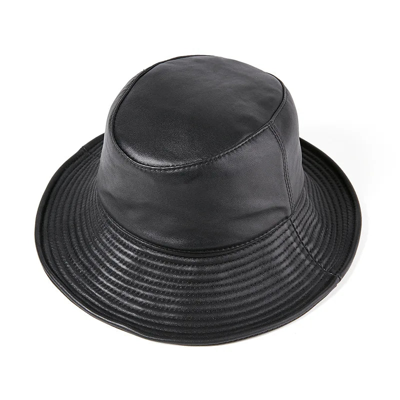 Saint Paul Black Genuine Leather Bucket Hat