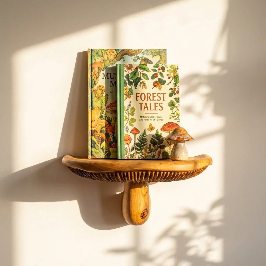 Sculpted Mushroom Floating Shelf With Carved Gill Detail