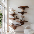 Sculptural Hand-Carved Mushroom Solid Wood Floating Shelves & Biomorphic Wall Display Ledges
