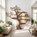 Sculptural Hand-Carved Tree Solid Wood Bookshelf & Branch Wall Display Unit With Integrated Ambient Lighting
