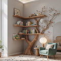 Sculptural Hand-Carved Tree Solid Wood Corner Bookshelf & Sprawling Branch Display Unit