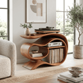 Sculptural Handcrafted Ribbon Solid Wood Vinyl Record Player Stand & Media Console
