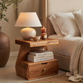 Sculptural Handcrafted Stepped Solid Wood Nightstand & Bedside Table With Storage Drawer