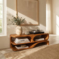 Sculptural Handcrafted Wave Solid Wood Turntable Stand & Low-Profile Audio Console