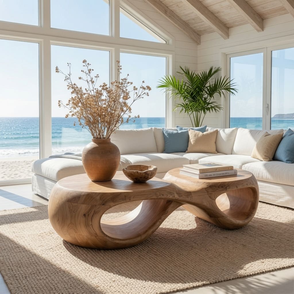 Sculptural Organic Live Edge Wood Coffee Table Biophilic Living Room Table