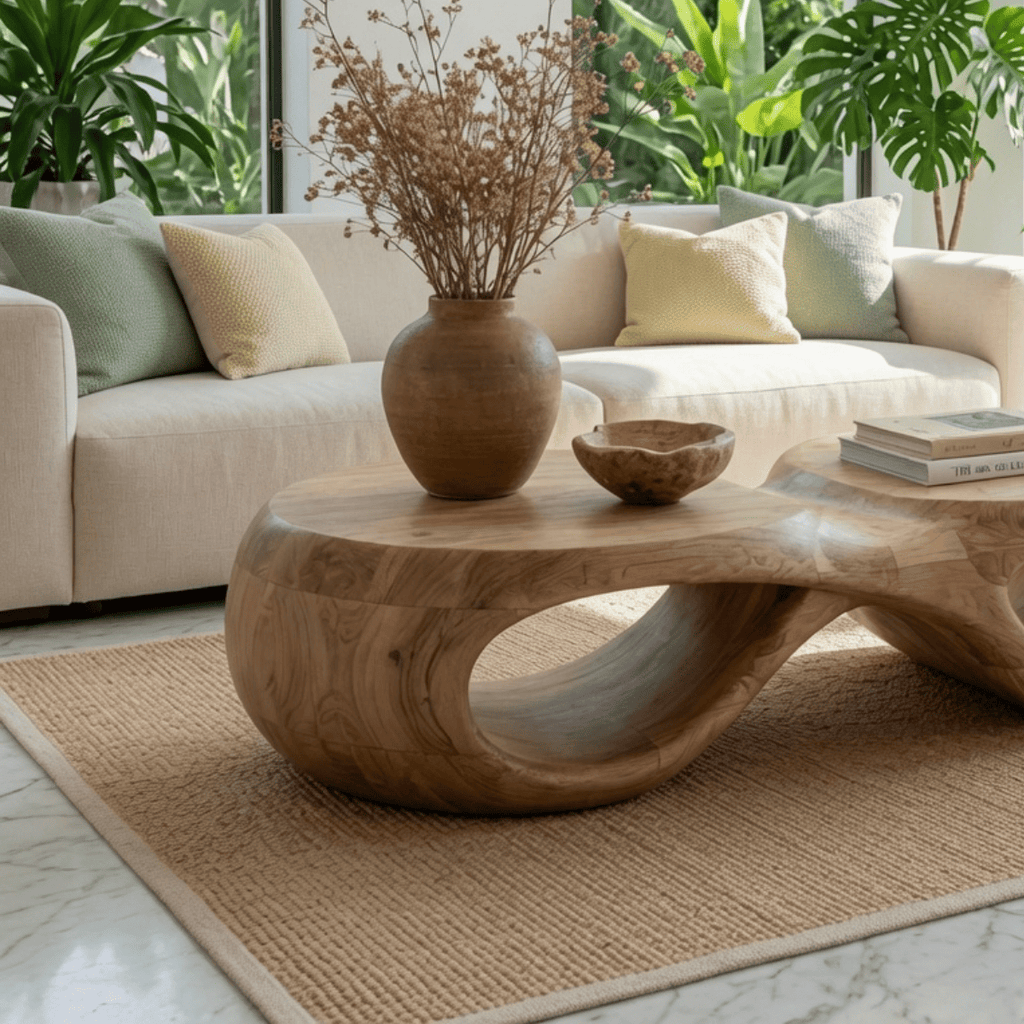 Sculptural Organic Live Edge Wood Coffee Table Biophilic Living Room Table
