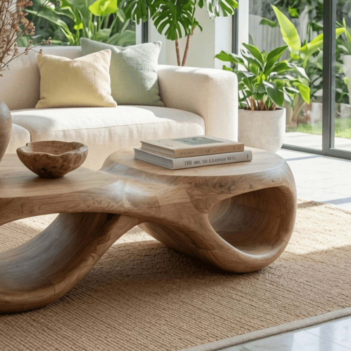 Sculptural Organic Live Edge Wood Coffee Table Biophilic Living Room Table