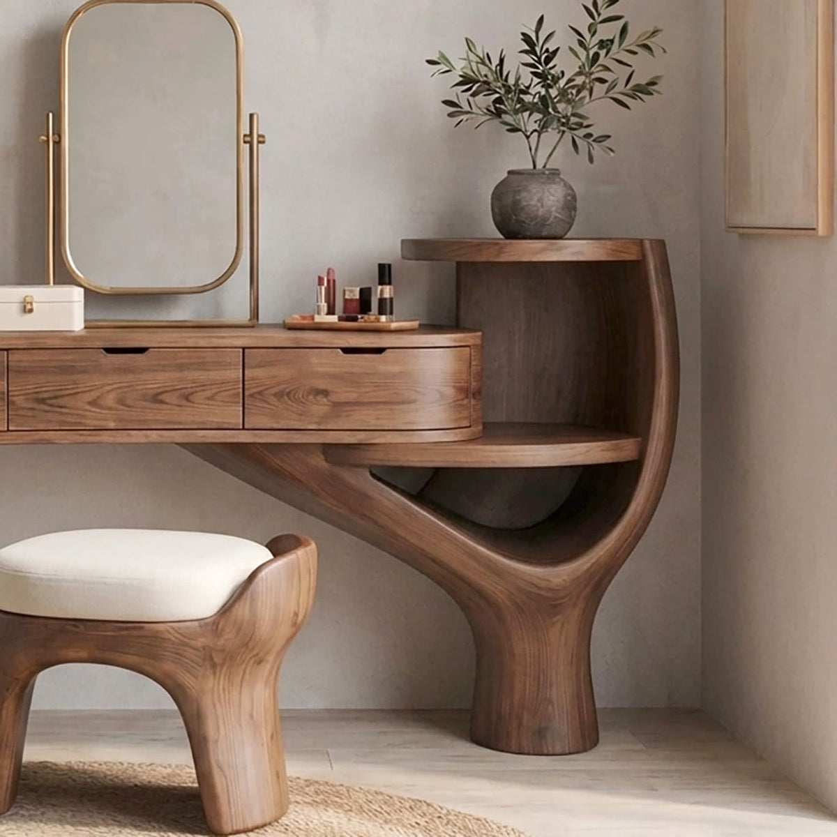 Sculptural Organic Solid Wood Vanity Desk