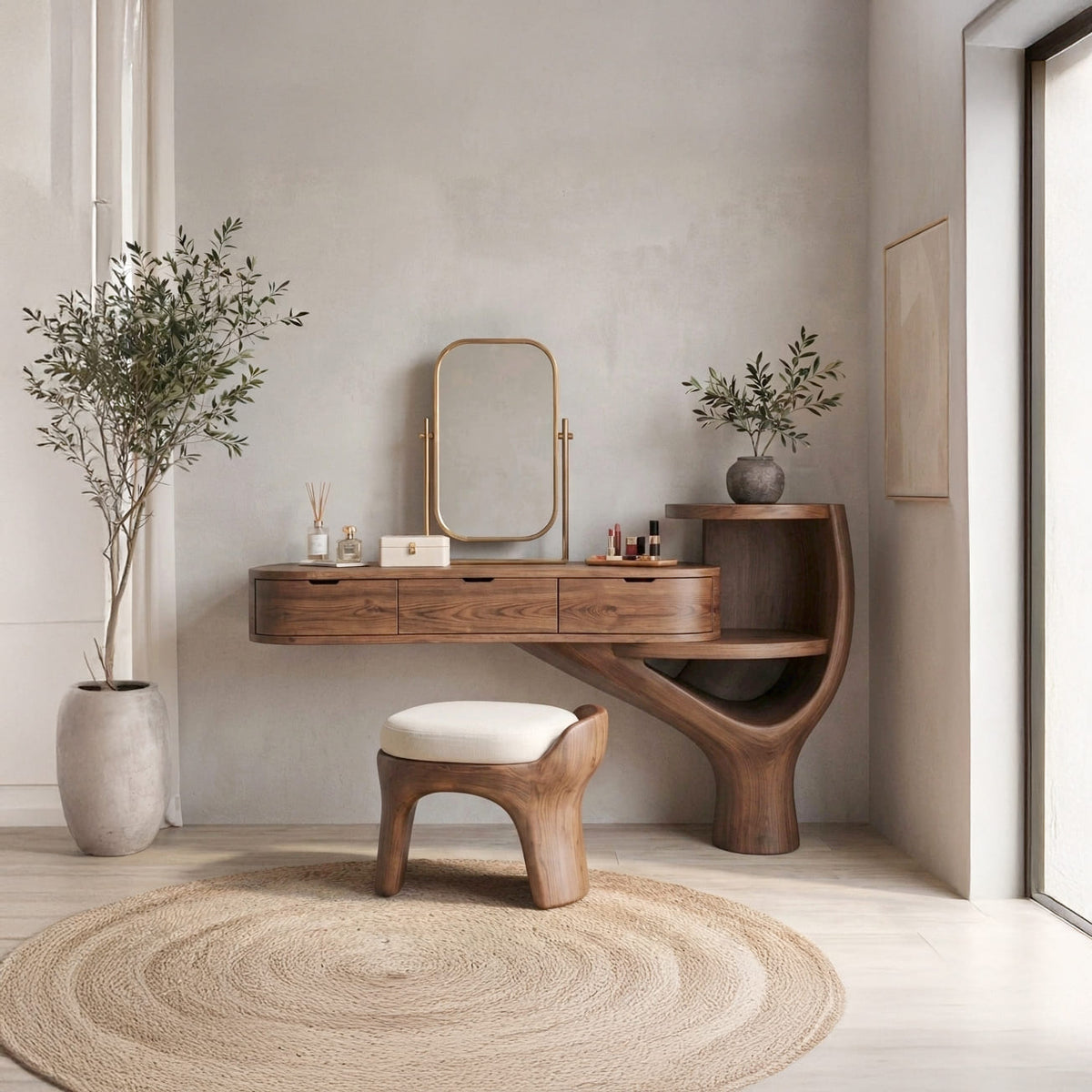 Sculptural Organic Solid Wood Vanity Desk