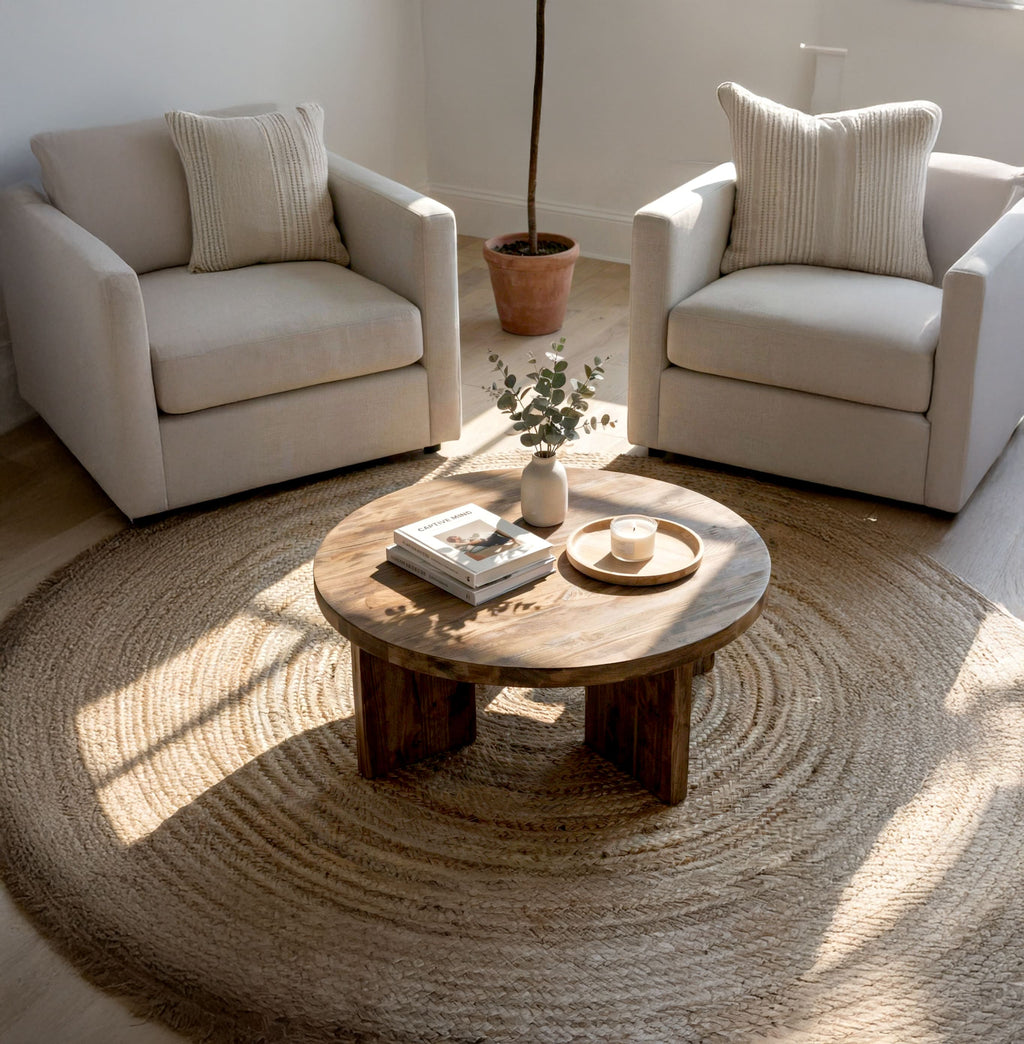 Sculptural Round Solid Wood Coffee Table