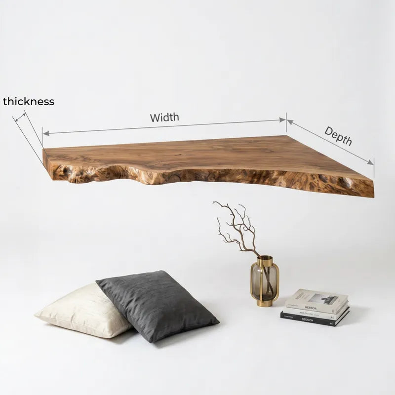 Sculptural Floating Live Edge Solid Wood Corner Desk & Wall-Mounted Workspace Slab