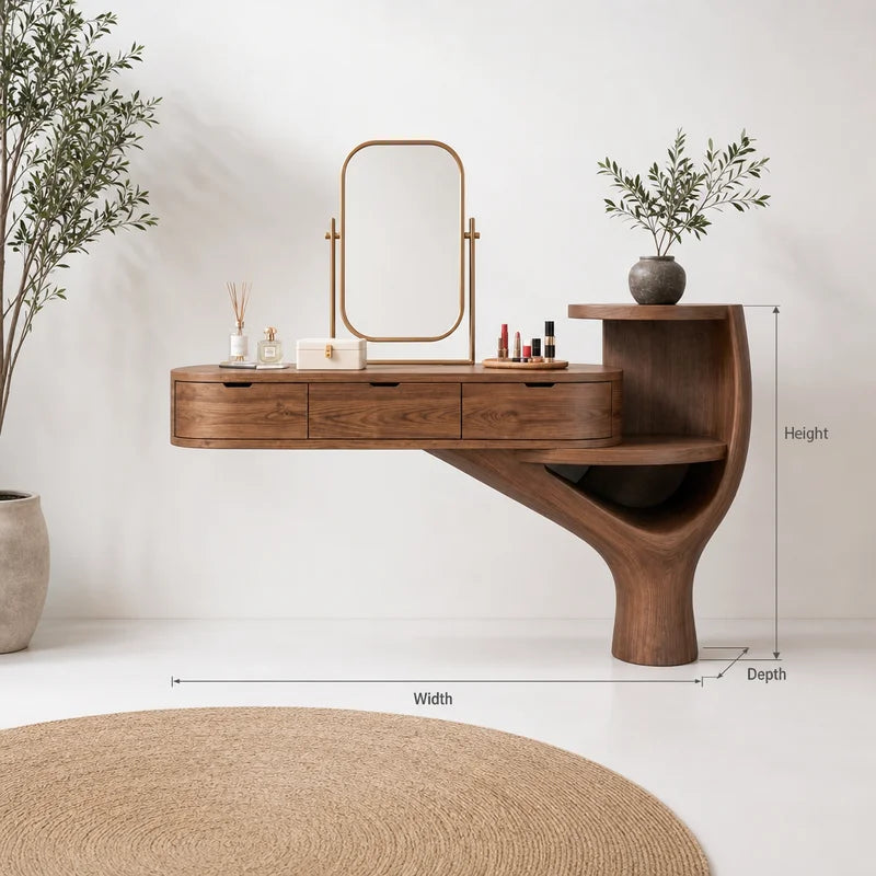 Sculptural Organic Solid Wood Vanity Desk