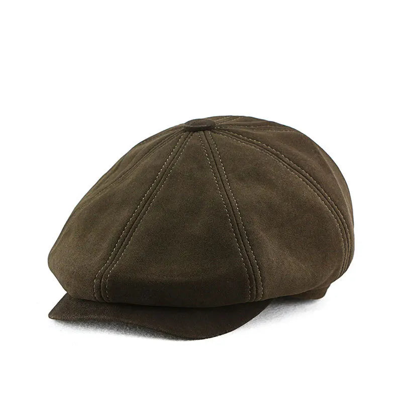 Shetland Genuine Suede Leather Newsboy Cap
