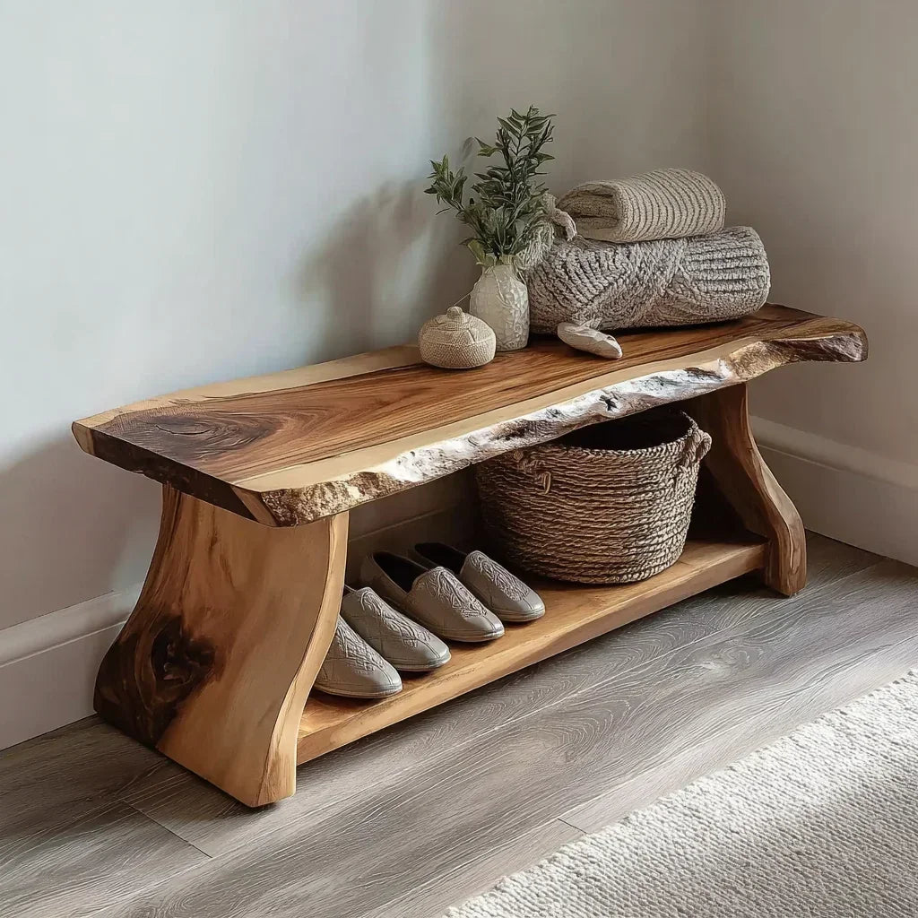 Solid Oak Shoe Bench With Storage