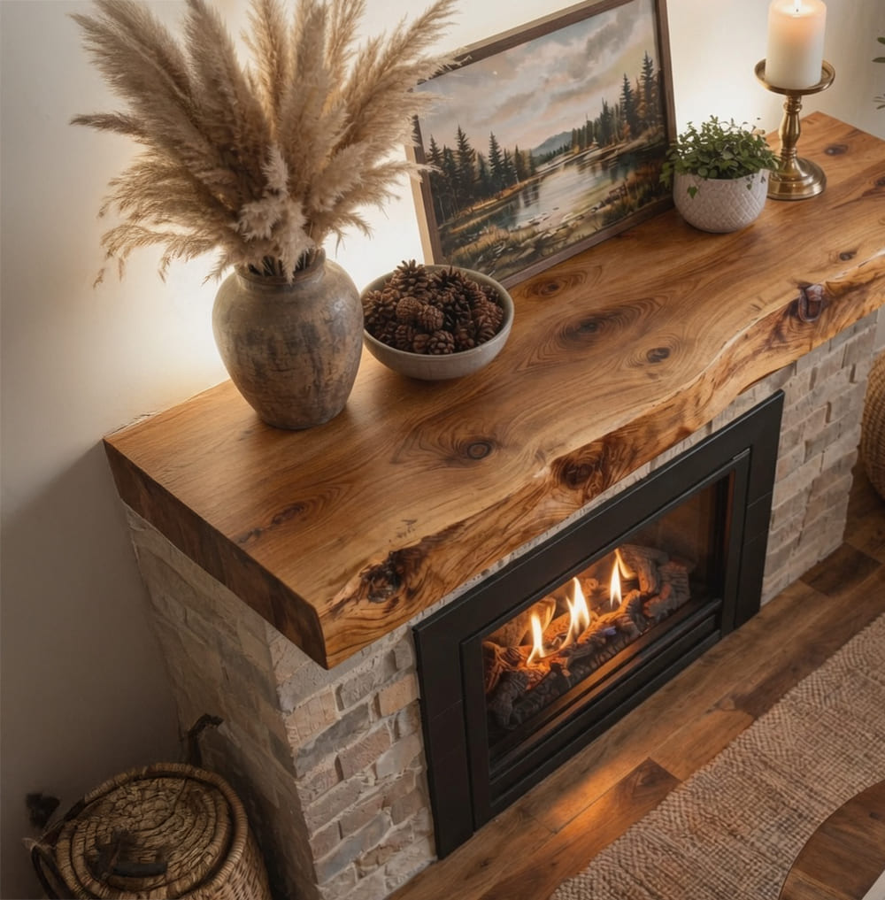 Solid Wood Christmas Live-Edge Fireplace Mantel Shelf