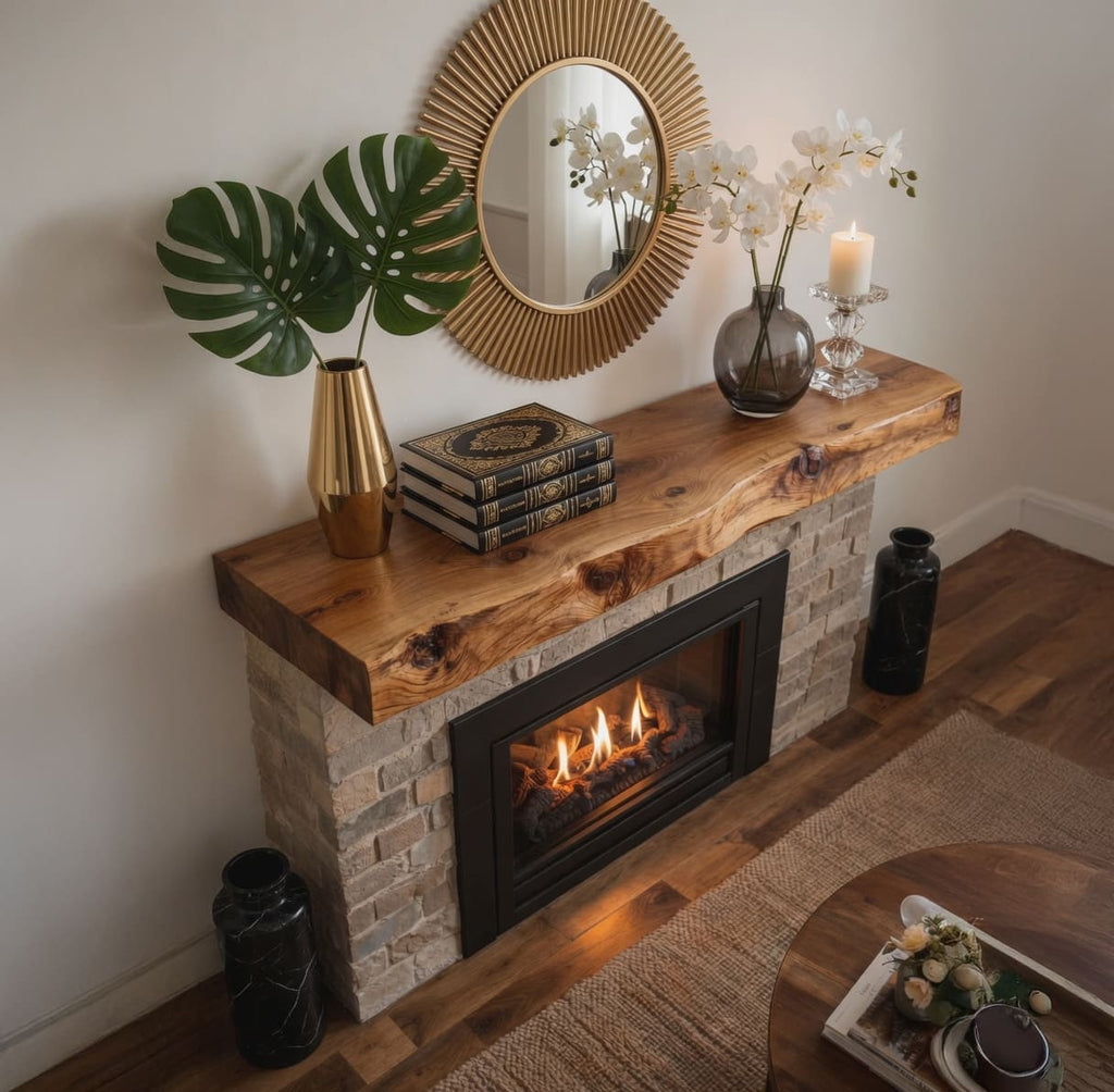 Solid Wood Christmas Live-Edge Fireplace Mantel Shelf