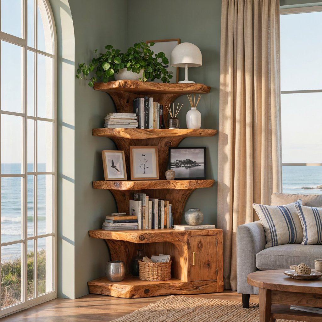Space-Saving Solid Timber Corner Bookshelf