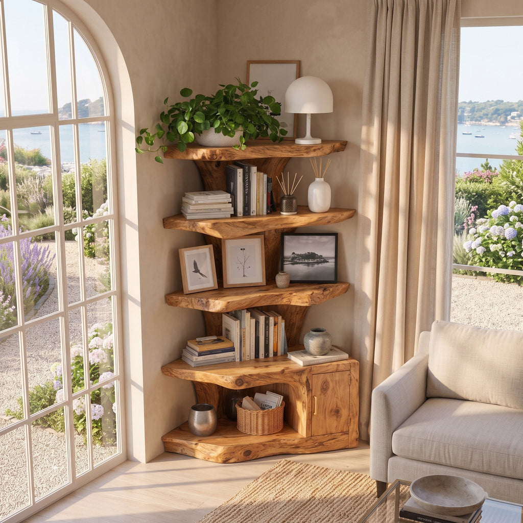 Space-Saving Solid Timber Corner Bookshelf