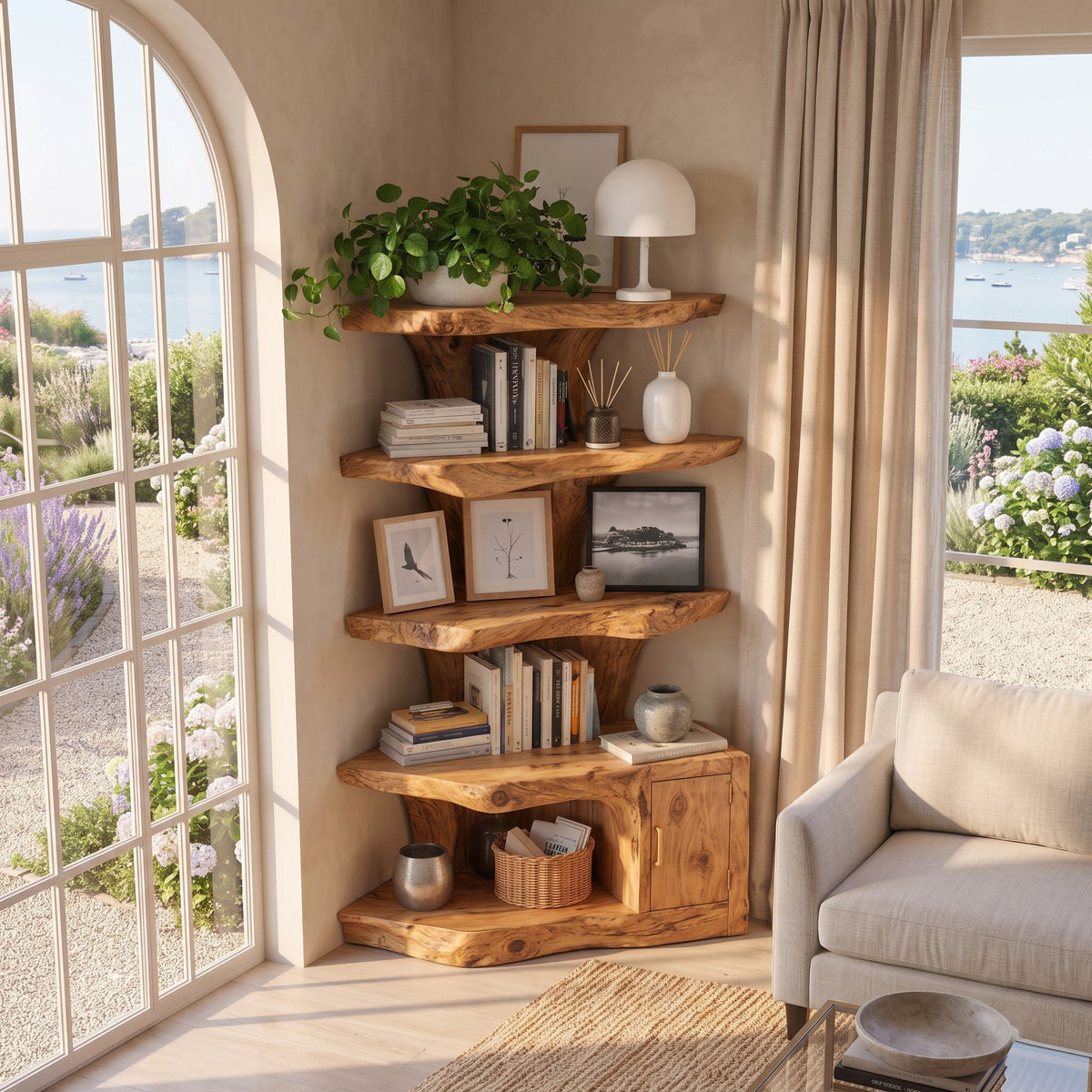 Space-Saving Solid Timber Corner Bookshelf