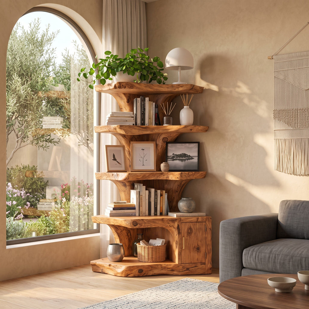 Space-Saving Solid Timber Corner Bookshelf