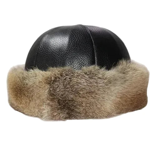 Vermont Winter Natural Rabbit Fur Genuine Leather Docker Cap