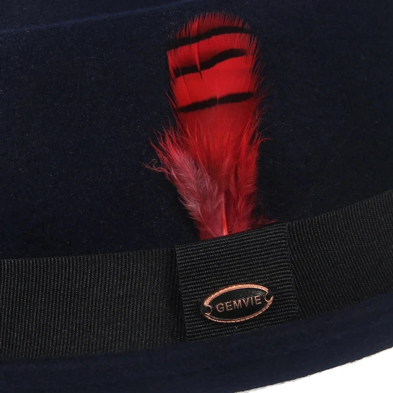 Virginia Feathers Black Wool Porkpie Hat