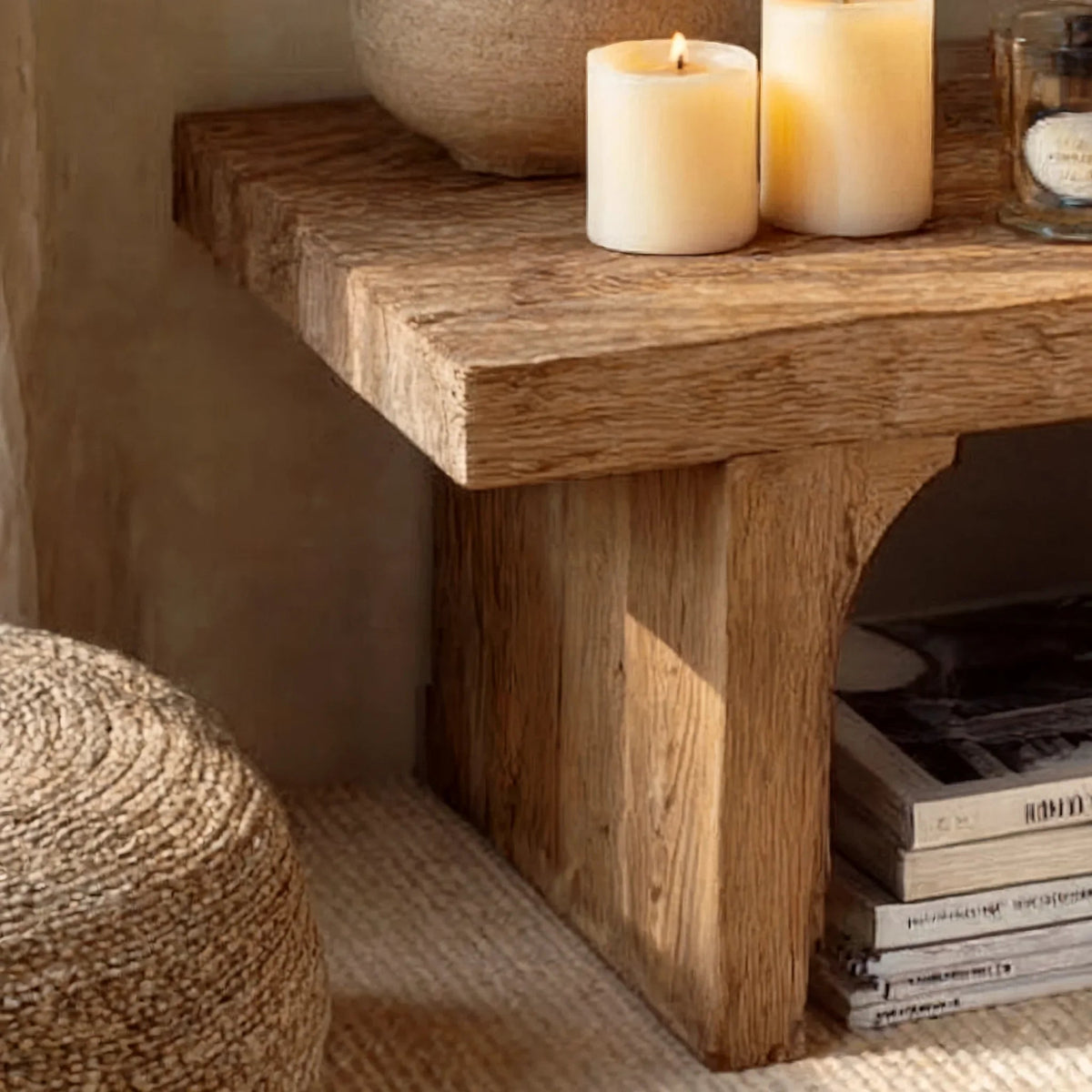 Modern Nightstand Rattan Side End Table With Storage
