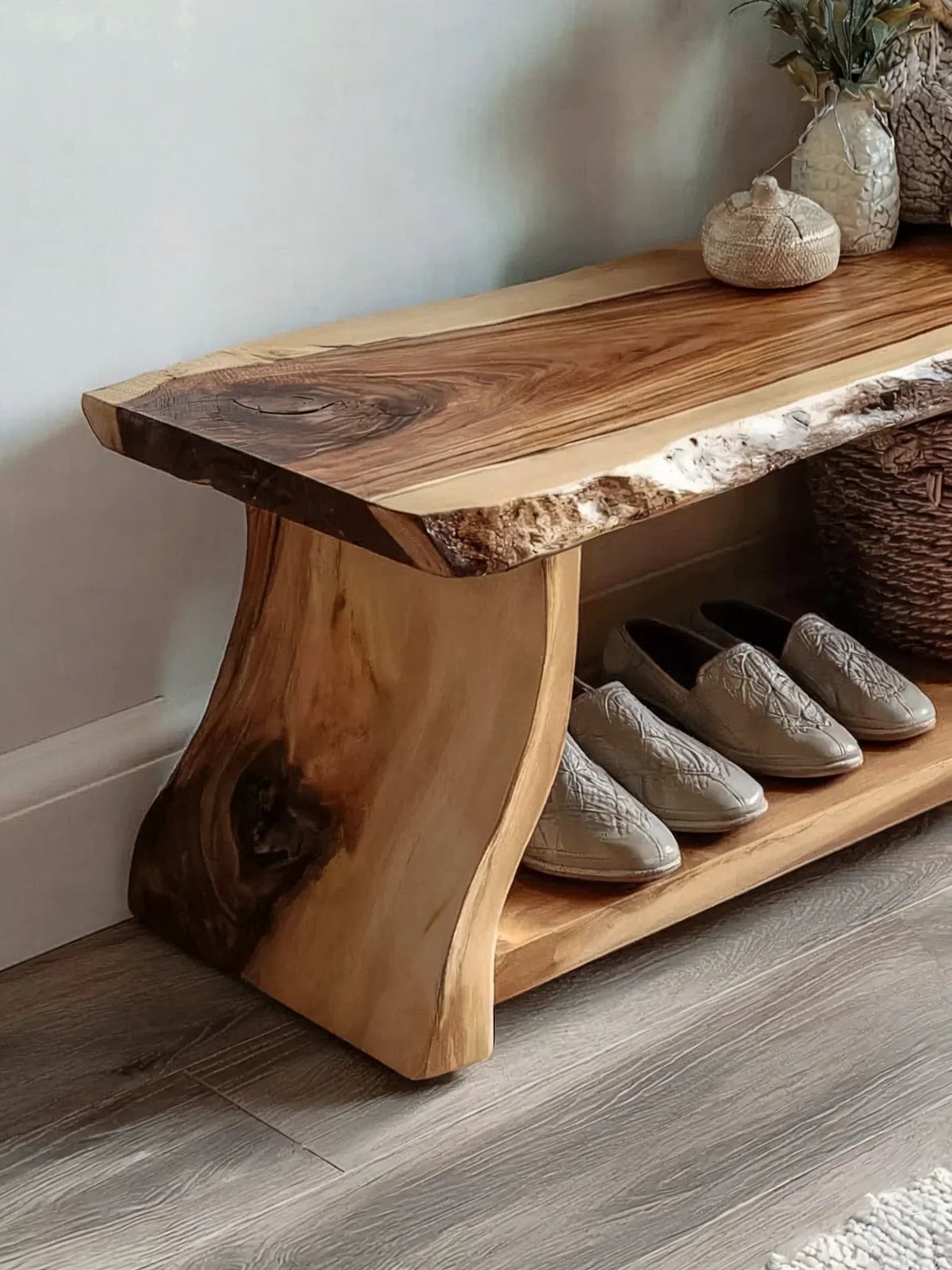 Solid Oak Shoe Bench With Storage