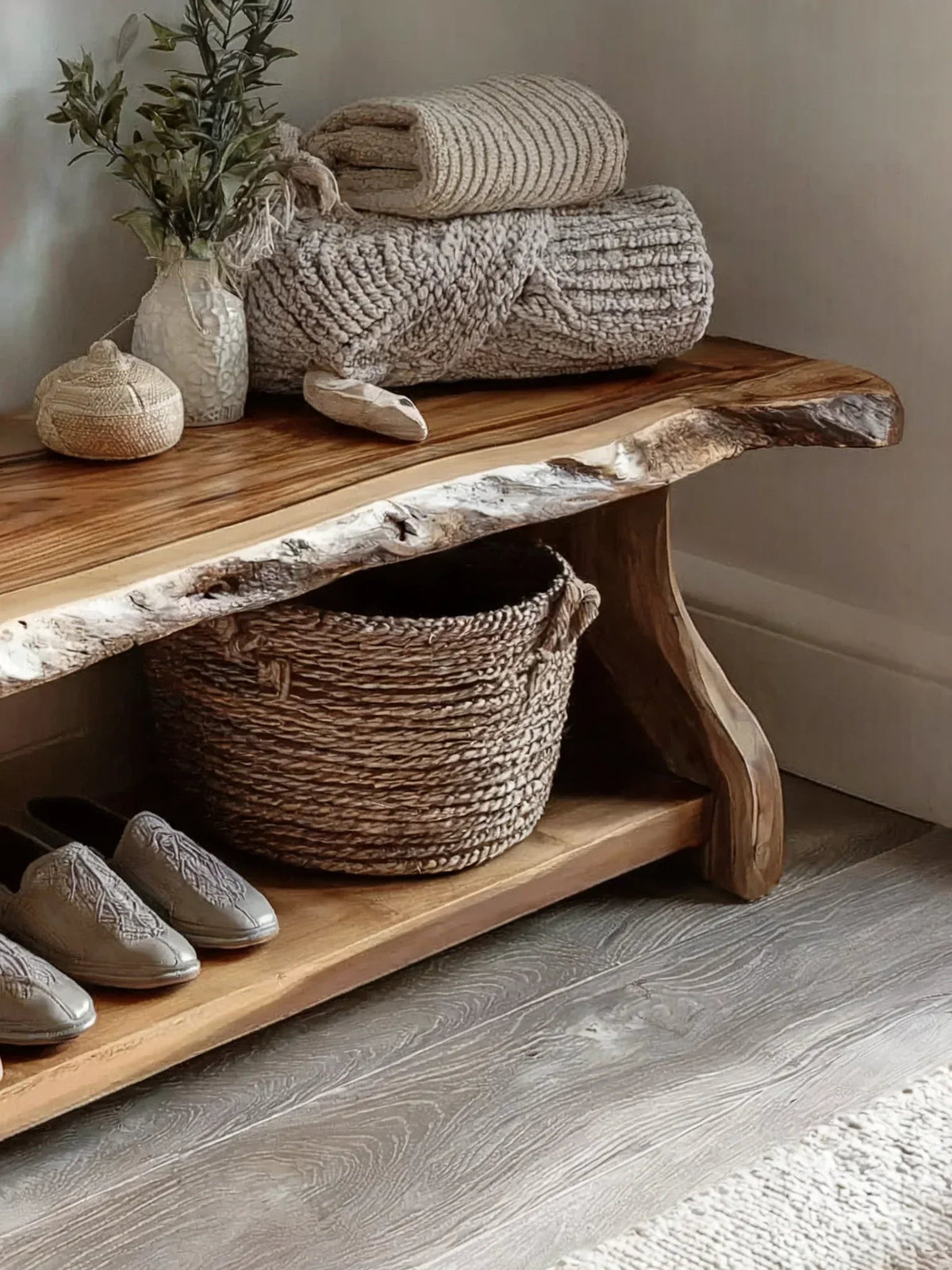Solid Oak Shoe Bench With Storage