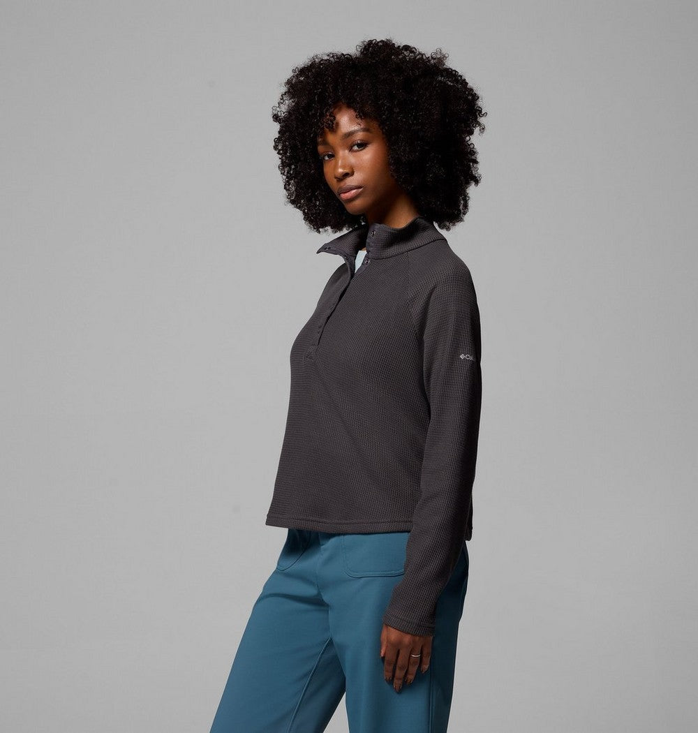 Women's Waffle Knit Half-Snap Shirt - Pink